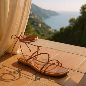 Marc Fisher Sandals Gladiator Padded Square Toe 9.5 M Cognac Brown